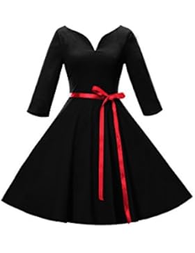 ILover Frauen 1950 Vintage Blumenkleid Langarm Plissee drucken Swing-Kleid