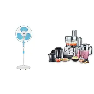 Usha Mist Air Icy 400mm Pedestal Fan (Blue)+Usha FP 3811 Food Processor 1000-Watt Copper Motor with 13 Accessories(Premium SS Finish)