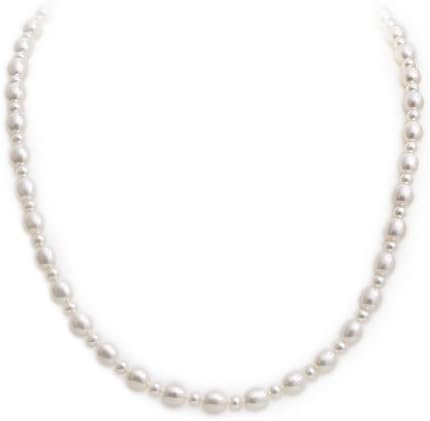 Kimura 5 mm and 8 mm Alternating Cultured White Round and Rice Shape Freshwater Pearl 24-inch Necklace 9 ct Yellow Gold