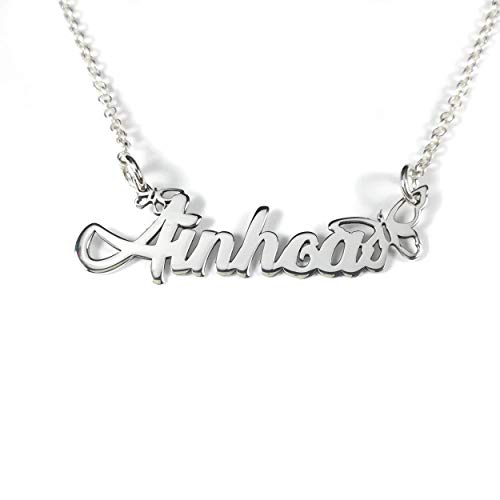 Collar con nombre personalizado aros forma Mariposas en plata de ley 925