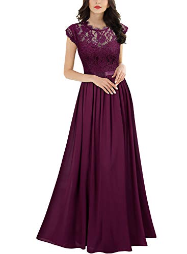 Miusol Robe de Soirée Femmes Élégant Plissée Mousseline Longue Robe de marié Magenta XL