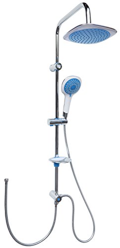 Dusch Set Brauseset Duschsystem Duschgarnitur Duschstange variable Halter 40 – 90cm runde Kopfbrause Regendusche Regenbrause Dusche Duschset Brause Set Komplettdusche für vorhandene Bohrlöcher Duschbrause 100cm lang 12001-Blau - 4