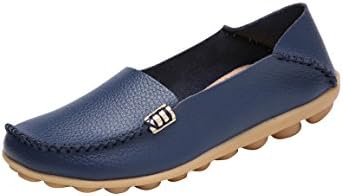 NIUERTE Women's Geniune Leather Casual Style With A Simple Buckle Classic Loafers Navy 4.5 UK