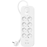 Belkin 8'li &ccedil;oklu priz, y&uuml;ksek gerilim korumalı, duvara montaj, 8 priz, 2 m g&uuml;&ccedil; kablosu, yeşil ışıklı g&ouml;sterge, hızlı şarj i&ccedil;