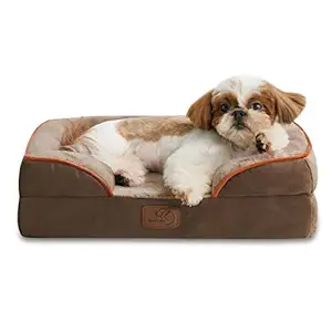 Bedsure Orthopedic Small Dog Bed, Bolster Dog Beds for Small Dogs - Foam Sofa with Removable Washable Cover, Waterproof Lining and Nonskid Bottom Couch, Brown