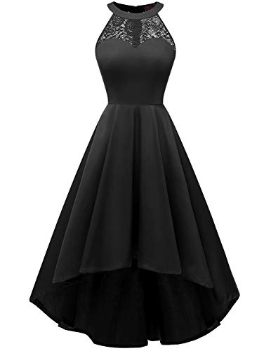 DRESSTELLS 1950's Robe de soirée de Cocktail Vintage asymétrique High-Low années 50 col Rond Style Halter Longueur Mollet Black XS
