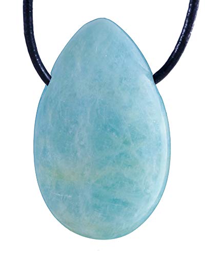 Lebensquelle Plus Aquamarin Tropfenanhänger Tropfen Anhänger Trommelstein gebohrt mit Lederband