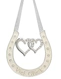 Elfenbeinfarbene Emaillierung und Strass-Details machen das Produkt zu einem schönen Geschenk. Der Hufschuh wird auf einer Seide in einer gelben Geschenkbox geliefert.