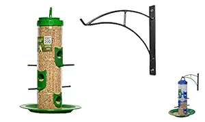 Amijivdaya Hanging Large Bird Feeder with Wall Mount Black Metal Stand 1 Piece_Green