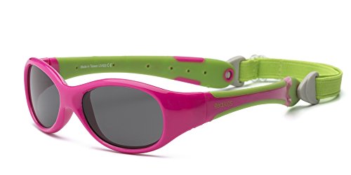 Real Kids Shades Explorer Flex Fit Removable Band with Polycarbonate Sunglasses (Lens 0 Plus, Cherry Pink/Lime Green)