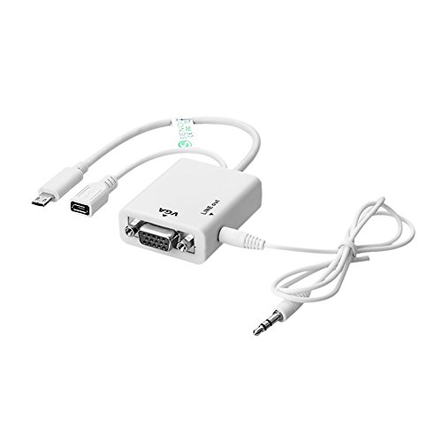 Sienoc MHL Mirco USB zu VGA Adapter-Kabel mit 3,5 mm Stereo Audio Adapter für Samsung Galaxy S3 / S4 SIII / IV i9300 / i9500 Note II / III N7100 / N9005 Unterstützung 7.1 Digital Surround Sound-Weiß