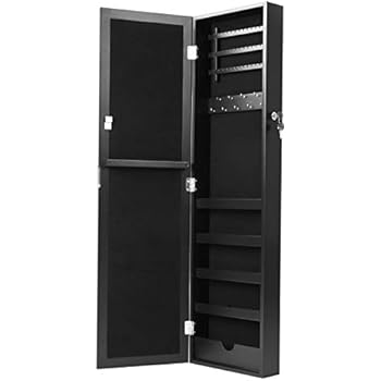 En Blanc Ou Noir Murale Rangement Avec Miroir Organiseur Armoire A Bijoux Avec Miroir Verrouillable Avec Ou Sans Led Noir Sans Led 31 X 106 X 9 Cm Armoires Bijoux