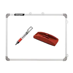 Eduway 1.5x2 Feet Non-Magnetic Double-Sided Whiteboard and Chalkboard Combo with 1 Marker and 1 Duster | Ideal Use for Home, Office, Kids with Sliding Hanging Clips, Robust Aluminum Frame and Smooth Melamine Surface (60x45cms)