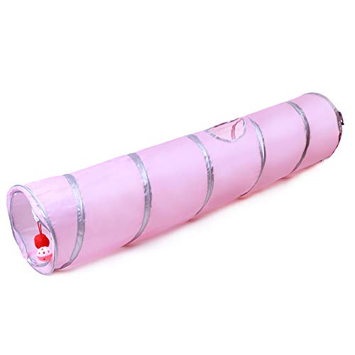CGBOOM Tunnel de Chat, Jouets pour Chats Pliable Tunnel de Jeu avec Trous Jouet de Boule De Chat Tunnel pour Chat Chiot Chaton Lapin, Rose