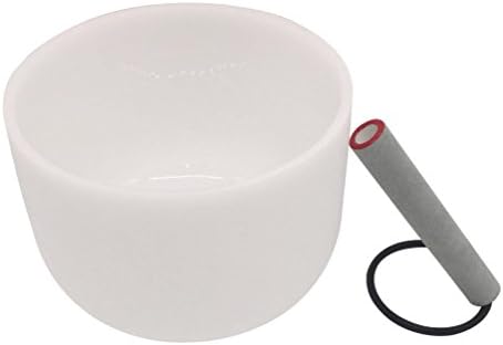 Kindian Frosted B Note Crown Chakra Buddhist Quartz Crystal Singing Bowl Meditation Yoga Singing Bowls Set with Mallet and Rubber Base Ring,22.5cm,White