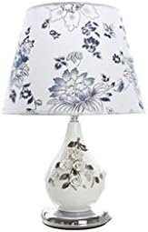 SMILR Carved Ceramic Art Table Lamp, Restaurant Living Room Bedroom Office Lighting lamp, Printed Fabric Lampshade, Blue White E27,11.81 in * 17.72in