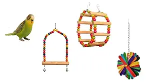 Taiyo Pluss Discovery? Bird Toys, Bird Swing & Chewable Toys for Lovebird, Finches & Budgies Combo (Pack of 3)