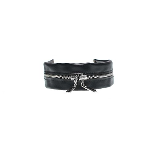 Damen Mädchen Jungen Lederhalsband Choker Reißverschluss Halskette PU Leder Mode Punk Stil Schwarz