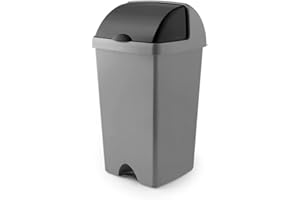 Addis 50L Roll Top Kitchen Bin – Large Metallic Silver Grey Waste & Recycling Bin with Stay-Open Lid, Space-Saving Design for Under Worktops, Easy Clean, Made in the UK
