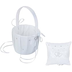 Cesta de flores con almohada con dos corazones para anillos, para niñas, para bodas, NaiCasy