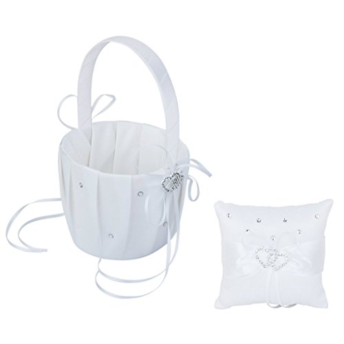 Cesta de flores con almohada con dos corazones para anillos, para niñas, para bodas, NaiCasy