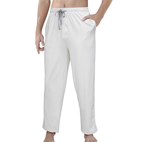 Preisvergleich Produktbild Swallowuk Herren Schlafanzughose Lang Hose Unterwäsche Casual Hosen Nachtwäsche Pyjamahose mit Kordelzug und Taschen Schlafen Yoga Sport Freizeit Hosen (L, Weiß)