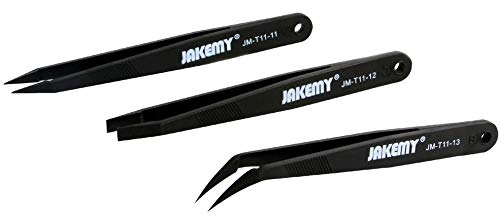 CaLeSi - Juego de 3 pinzas curvas antiestáticas con diferentes cabezales y anchas para pequeños dispositivos electrónicos, tales como lentes de cámara móvil, tableta, portátil, PC, etc.