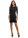 oodji Ultra Femme Robe avec Finition en Similicuir, Noir, FR 38 / S