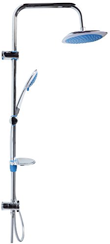 Dusch Set Brauseset Duschsystem Duschgarnitur Duschstange variable Halter 40 – 90cm runde Kopfbrause Regendusche Regenbrause Dusche Duschset Brause Set Komplettdusche für vorhandene Bohrlöcher Duschbrause 100cm lang 12001-Blau - 5