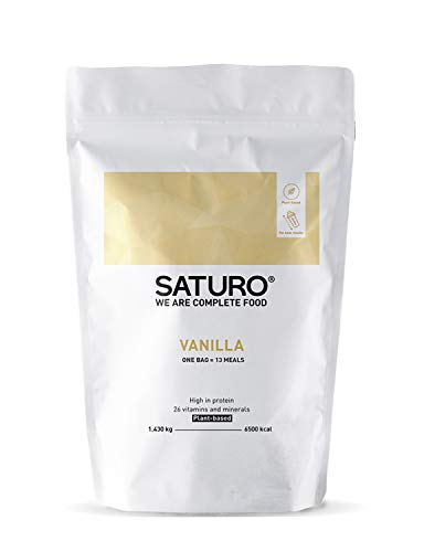 Polvo de Batido Sustituto Alimenticio SATURO, Vainilla, Comida Saciante, Sana y Vegana, Perfecto para Nutrición en el Deporte, Control de calorías, 13 porciones