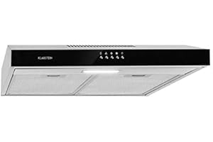 Klarstein Contempo – extractor de humos bajo mueble, campana extractora, extracción, ventilación, 175 m³/h, instalación en pared o bajo mueble, 60 cm, acero inoxidable cepillado/negro