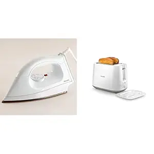 Philips HI114 1000-Watt Golden American Heritage Soleplate Dry Iron & Daily Collection HD2582/00 830-Watt 2-Slice Pop-up Toaster (White) Combo