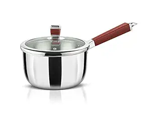 AVONWARE WholeBodyClad Stainless Steel 1.0 Liter Triply Sauce Pan with Glass Lid - 14cm.