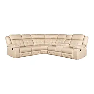 HomeTown Zurich Fabric Lounger with Two Manual Recliner in Beige Colour