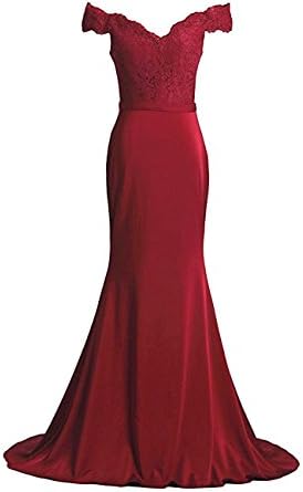 Miss Chics Women's V Neck Cocktail Evening Dress Mermaid Lace Floral Prom Gown Off Shoulder Red Size 6