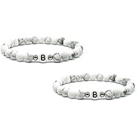 Mister Boncuk`s Eternal Love White Edition - Personalisiertes Couple Armbänder aus matt weiss Howlith Natursteinen mit Hochwertigem Edelstahl zwischen Perlen. Armbänder für Paare - Partner - Pärchen - Namensarmband - Namensarmbänder - Partnerarmbänder - Couple Armbänder - Couple - Love - Ideal als Geschenkidee