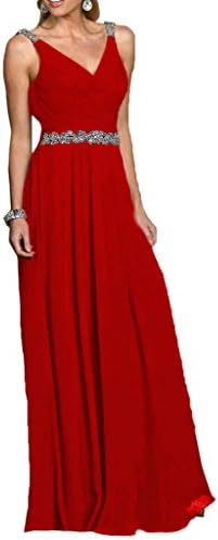 Promgirl House Damen Elegant Rot Chiffon V-Aussschnitt A-Linie Abendkleider Cocktail Ballkleider Lang-44 Rot