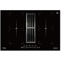Plaque de cuisson à induction avec hotte aspirante de table (77 cm, autonome, 7 kW, 9 niveaux, 4 zones, 2 zones flexibles, touches à détecteur TouchSelect, booster, écran LED) IND7704DRAFT - KKT KOLBE