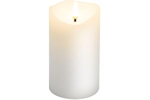 goobay Bougies LED Bougie de cire véritable blanche 7,5x12,5 cm avec fonction minuterie Mèche 3D alimentée par piles blanc chaud, pour une décoration élégante, un éclairage sûr et élégant 77775