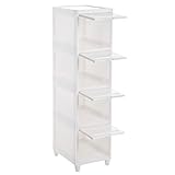 TOALLAS, PERFUMES, COSMÉTICOS O SECADORES DE PELO: 4 cajones ofrecen un gran volumen de almacenamiento de 93 litros (cada uno: 25,5 x 36,5 x 25 cm), en comparación con los estantes de madera o metal, esta torre de cajones de PP con patas robustas te ayuda a decir adiós al moho y a la herrumbre, incluso en el baño