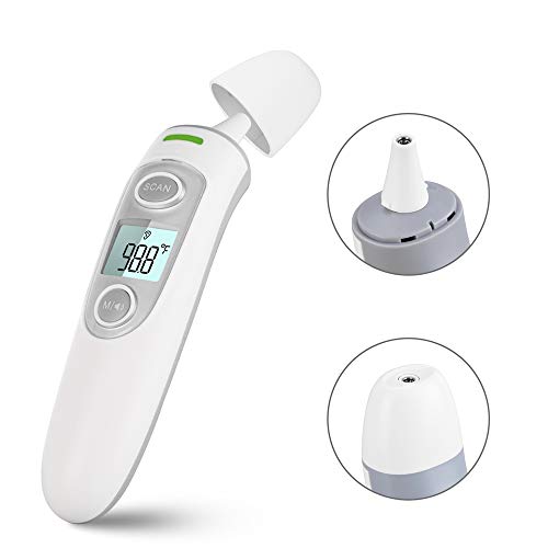 Preisvergleich Produktbild BMSGM Digital Ohr-Thermometer + Stirnthermometer + Für die Temperaturmessung von Erwachsenen-und Baby-Körpertemperatur, mit Led Farwarnung (grün Orange Rot) Fever Alarm