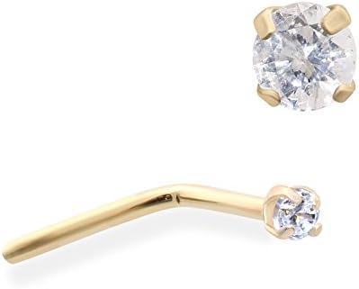 MsPiercing 14K Gold Clear Genuine Diamond Nose Pin, Gauge: 20 (0.8Mm), Large - 3Mm (0.1Ct), 14K Yellow Gold
