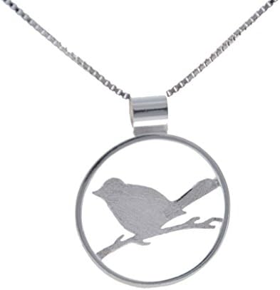 Bird Silhouette Cameo Design Pendant Necklace in Sterling Silver 18''