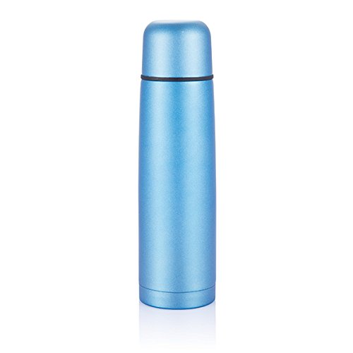 500m kleine Edelstahl Isolierflasche, doppelwandig, Thermoskanne mit Tasse, 100% dicht, blau
