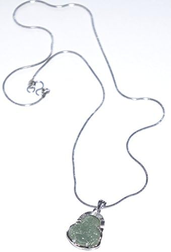Unisex Encased Laughing Buddha Jade Pendant Amulet On A Stainless Steel Chain