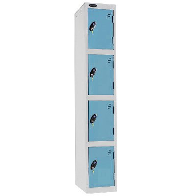 4 Door Metal Storage Locker (Ocean Door / White Body) - Choice of Size & Colour - Ref LK4S/35/OC/WH