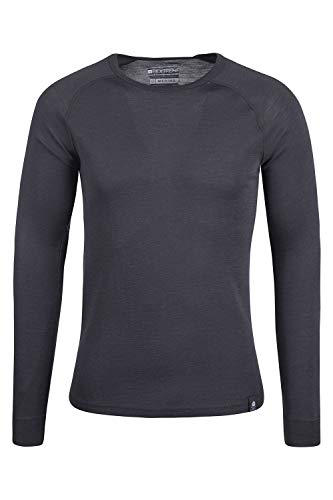 Mountain Warehouse Camiseta térmica Interior de Lana Merina con Manga Larga para Hombre - Camiseta Ligera, Camiseta antibacteriana de Secado rápido Gris Oscuro M