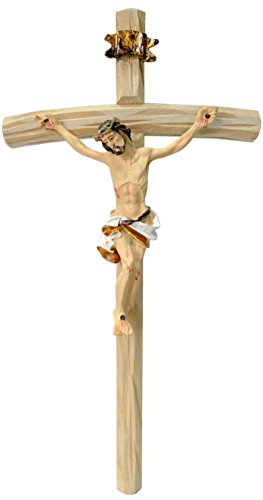Kaltner Präsente Geschenkidee - Wandkreuz Kruzifix mit Jesus Christus Figur auf Kreuz aus Holz 25 cm von Hand bemalt