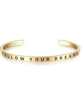 Nahla Damen Armreif FOLLOW YOUR DREAMS Edelstahl Armumfang ca. 16 - 21 cm - Armreif mit Gravur Damen Bangle Armreif...