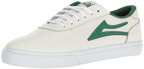Lakai Men's Manchester Skateboarding Shoe, White/Green Leather, 9 M US